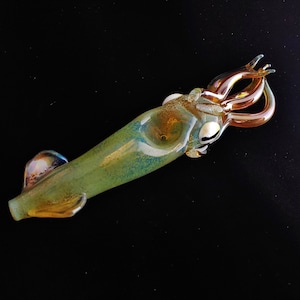 Glass Squid Pipe | Green Version | Color Changing Bowl | Sculpted Functional Glass Art | Fast Shipping