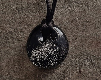 Memorial Pendant  Handblown Glass | Cremation Jewelry |  Pet Memorial Necklace | Black Version |