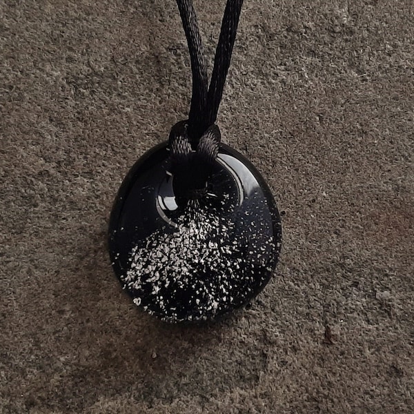 Memorial Pendant  Handblown Glass | Cremation Jewelry |  Pet Memorial Necklace | Black Version |