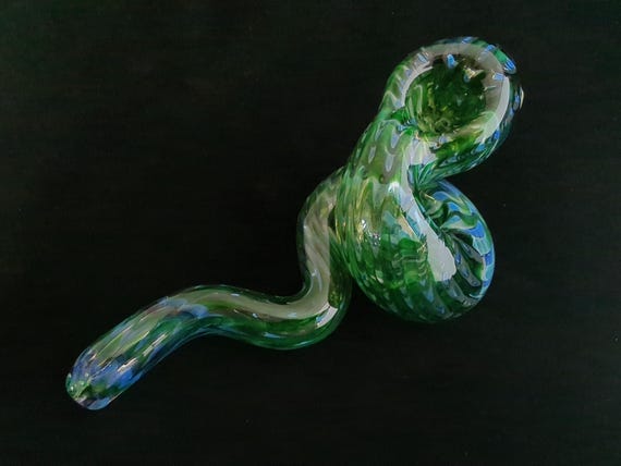 Coiled Glass Snake Pipe | Color Changing | Unique Sculpted Glass Art | Deep Green Version | Fast Shipping |