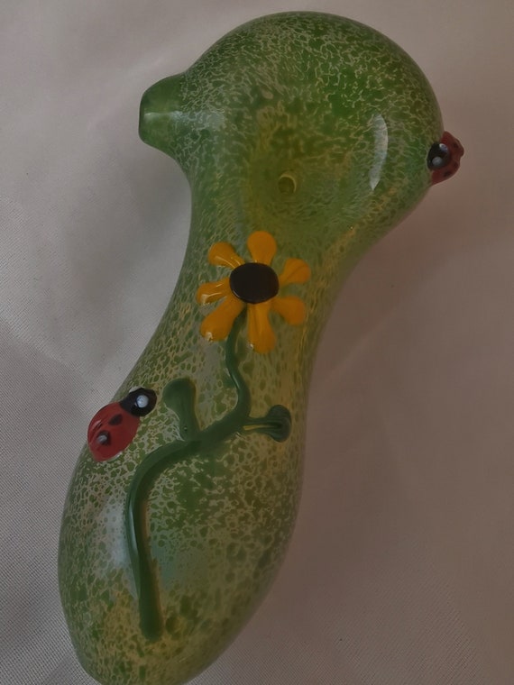 Glass Daisy and Ladybug Pipe | Pretty Flower Bowl | Unique Glass Art | Fast Shipping |