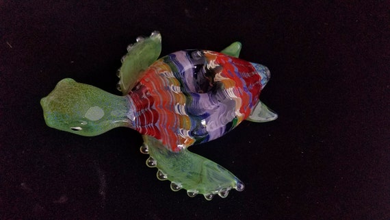 Glass Sea Turtle Pipe (Rainbow Shell) | UV Glow | Color Changing | Unique Functional Glass Art | Hand Blown