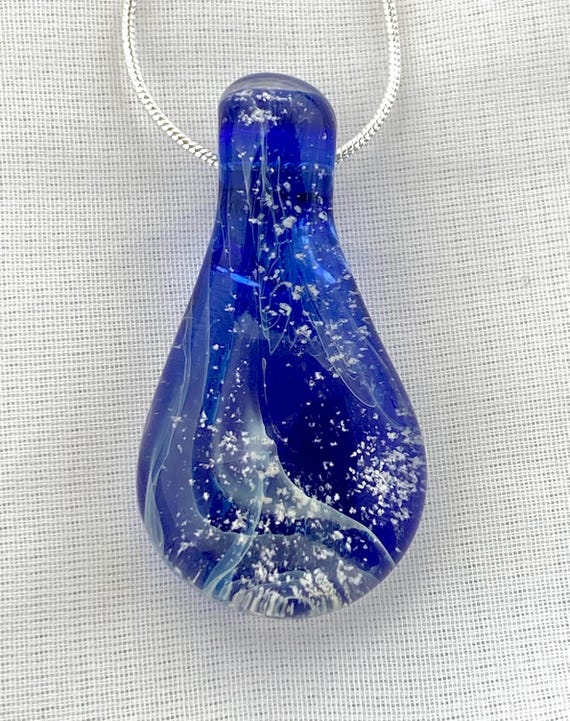Memorial Pendant | Cremation Jewelry | Cobalt Blue Teardrop |  Pet Memorial Necklace |