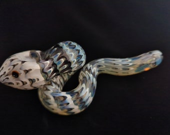 Coiled Glass Snake Pipe | Color Changing | Unique Sculpted Glass Art | Black & White Version | Fast Shipping |