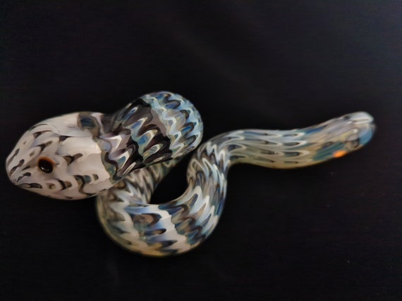 Coiled Glass Snake Pipe | Color Changing | Unique Sculpted Glass Art | Black & White Version | Fast Shipping |