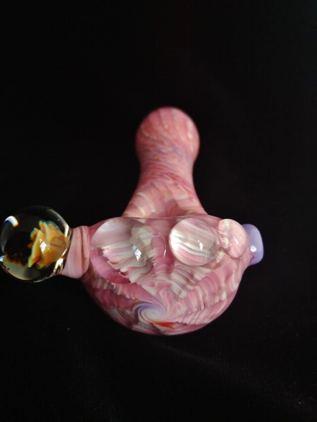 Pink & Purple Glass Pipe Flower Marble Unique Functional Glass Art