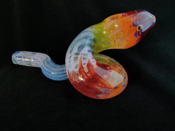 Coiled Glass Snake Pipe | Color Changing | Rainbow Colored | Unique Sculpted Glass Art | Fast Shipping