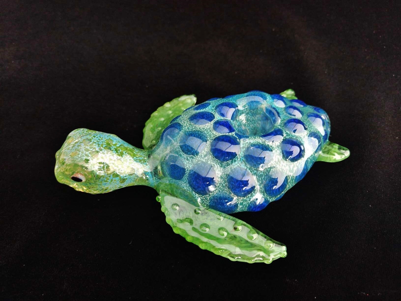 Colorful Sea Turtle Pipe Sculpted Glass Bowl Color Changing