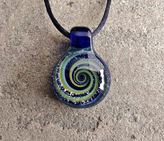 Spiral Galaxy Memorial Pendant  | Cremation Jewelry |  Pet Memorial Necklace | Blue & Green Version |