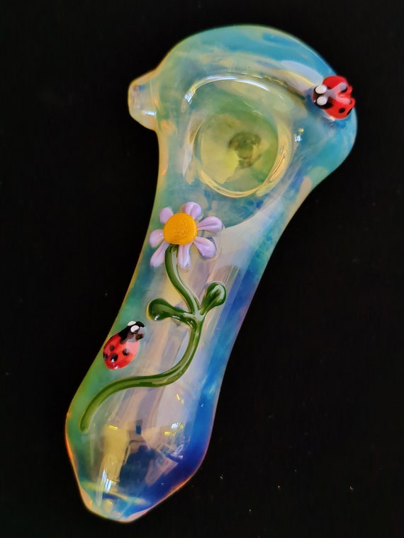 Glass Flower and Ladybug Pipe | Pretty Flower Bowl | Unique Glass Art | Fast & Free Shipping |