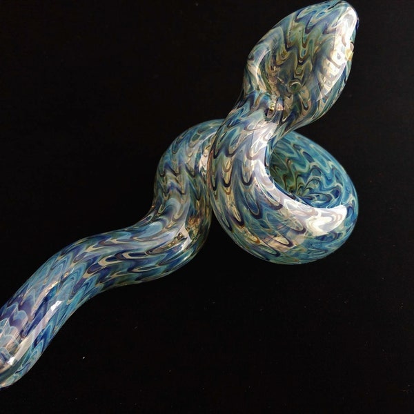 Pipe serpent en verre spiralé | Changement de couleur | Art unique en verre sculpté | Version bleue | Expédition rapide