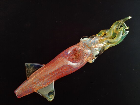 Glass Squid Pipe | Red Version | Color Changing Bowl | Sculpted Functional Glass Art | Fast Shipping
