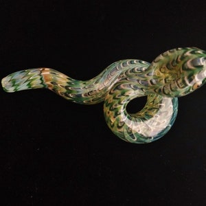 Coiled Glass Snake Pipe | Color Changing | Unique Sculpted Glass Art | Green & Gold Version | Fast Shipping |