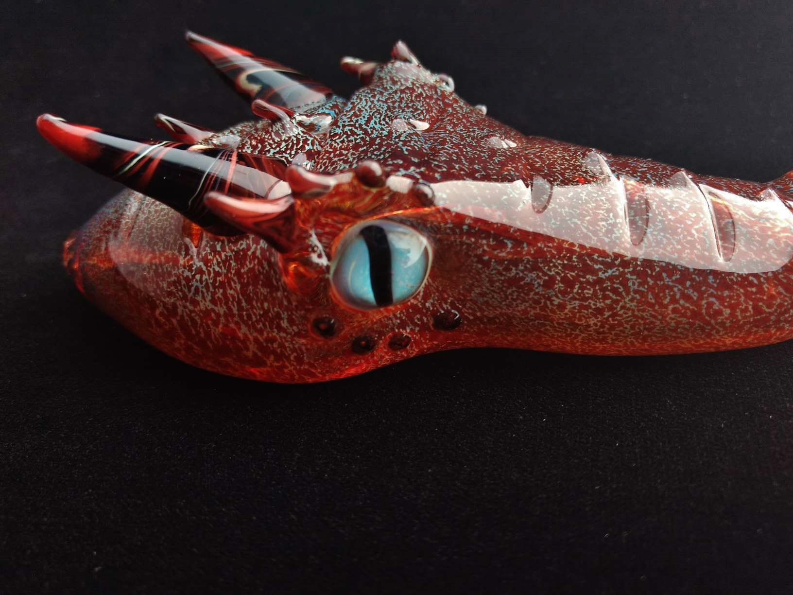 Glass Dragon Head Pipe Hand Blown, Unique Tobacco Pipe Stealthy