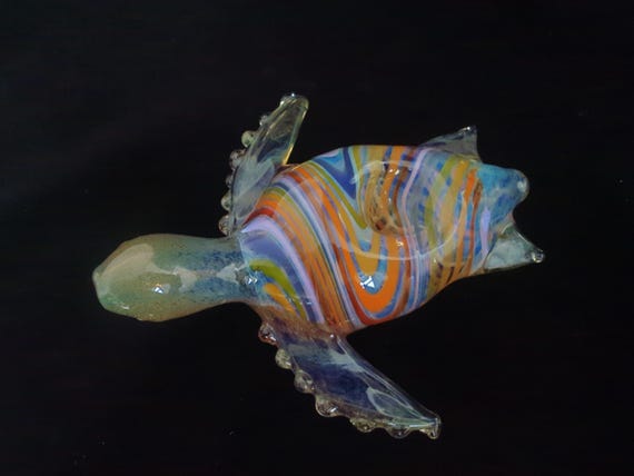 Glass Sea Turtle Pipe (Rainbow Shell) | UV Glow | Color Changing | Unique Functional Glass Art | Hand Blown
