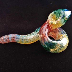 Coiled Glass Snake Pipe | Color Changing | Rasta Colors | Unique Sculpted Glass Art | Fast Shipping