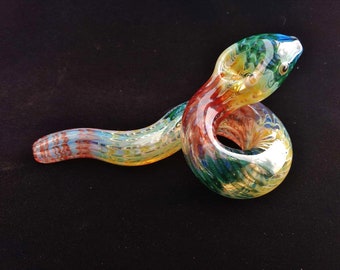 Coiled Glass Snake Pipe | Color Changing | Rasta Colors | Unique Sculpted Glass Art | Fast Shipping