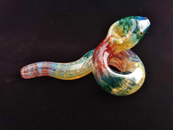 Coiled Glass Snake Pipe | Color Changing | Rasta Colors | Unique Sculpted Glass Art | Fast Shipping