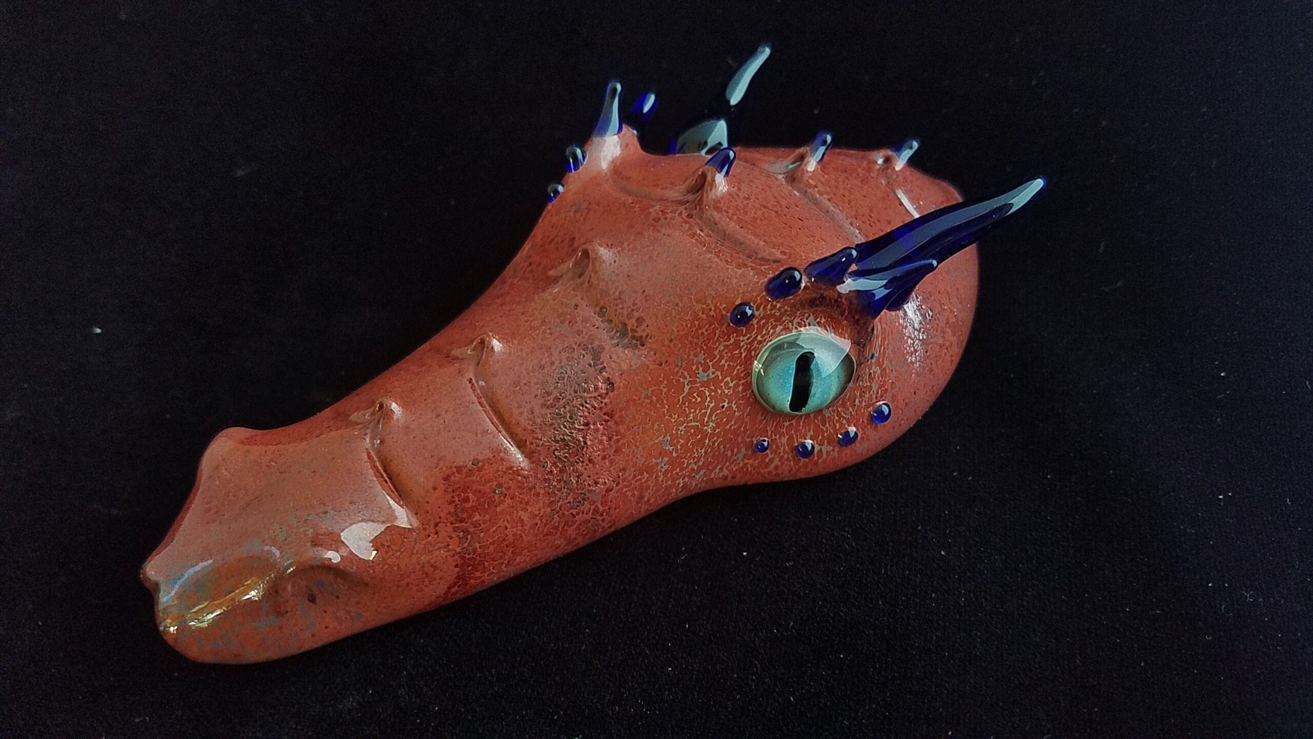 Glass Dragon Head Pipe Hand Blown, Unique Tobacco Pipe Stealthy