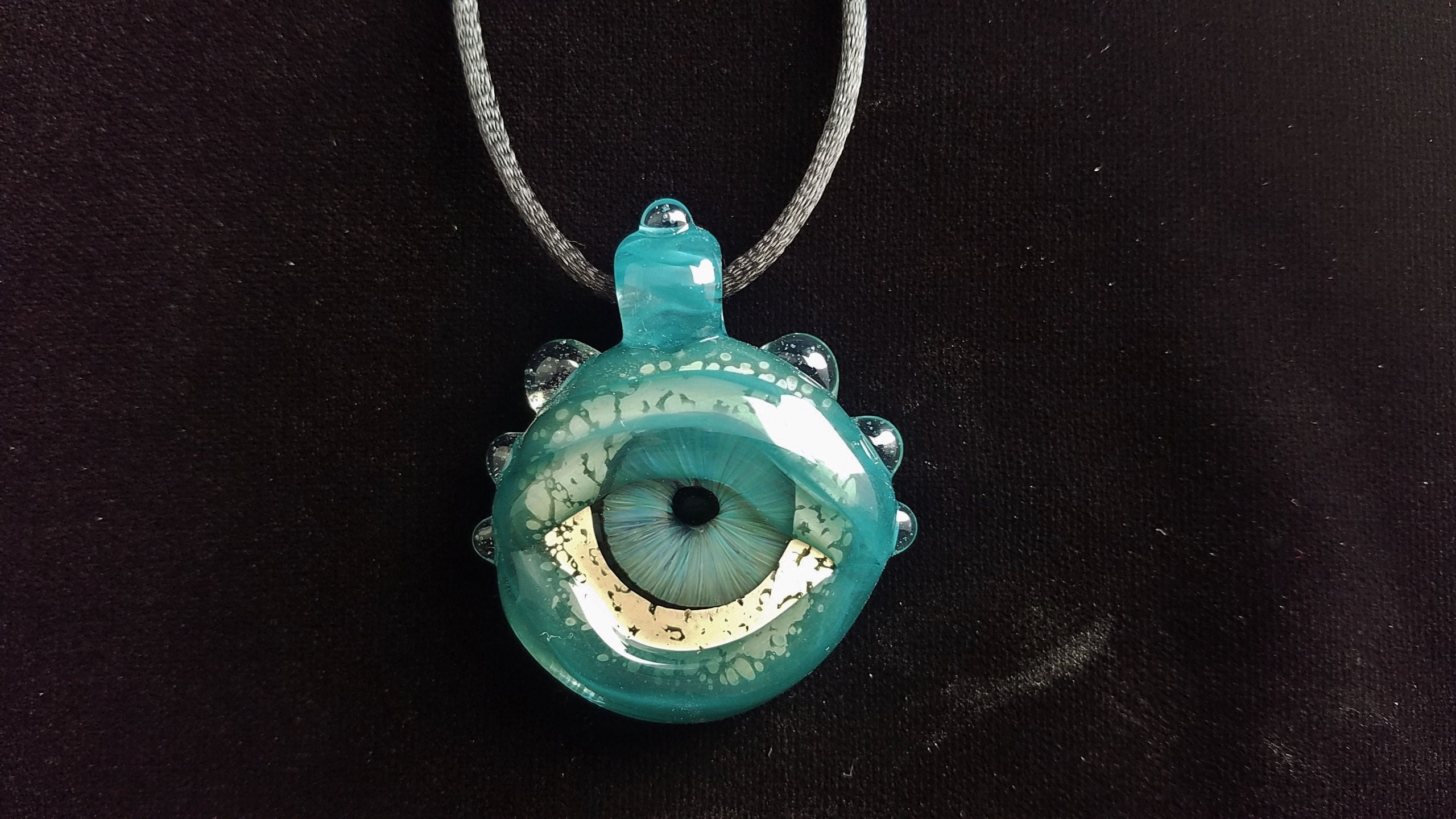 Detailed Glass Eye Pendant Unique Glass Art UV Glow Quick Shipping