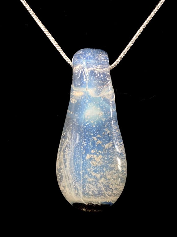 Memorial Pendant | Cremation Jewelry | Ethereal White Teardrop |  Pet Memorial Necklace |