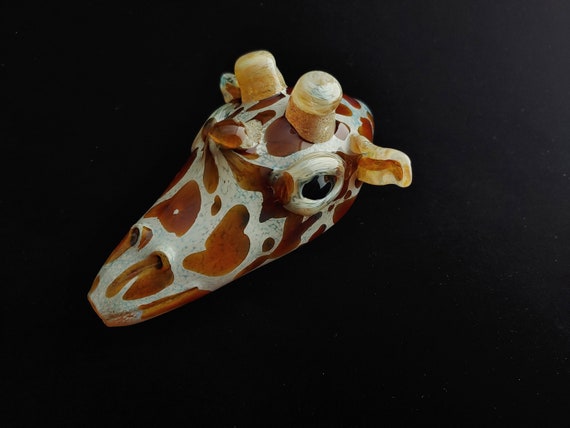 Glass Giraffe Head Pipe | Color Changing Glass | Unique Sculpted Glass Art | Free, Fast Shipping