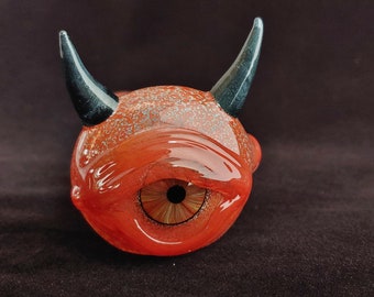 Detailed Glass Eye Pipe w/ Horns  | Color Changing  | Fast Shipping | Unique Glass Art