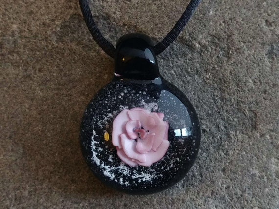 Blown Glass Rose Memorial Pendant | Encased Cremation Ash | Pet Memorial | Custom Made |