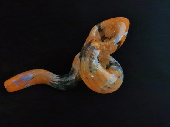 Coiled Glass Snake Pipe | Color Changing | Unique Sculpted Glass Art | Orange & Black Version | Fast Shipping