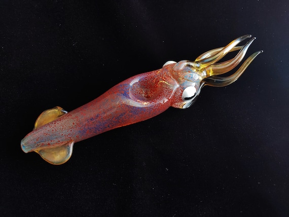 Glass Squid Pipe | Red Version | Color Changing Bowl | Sculpted Functional Glass Art | Fast Shipping