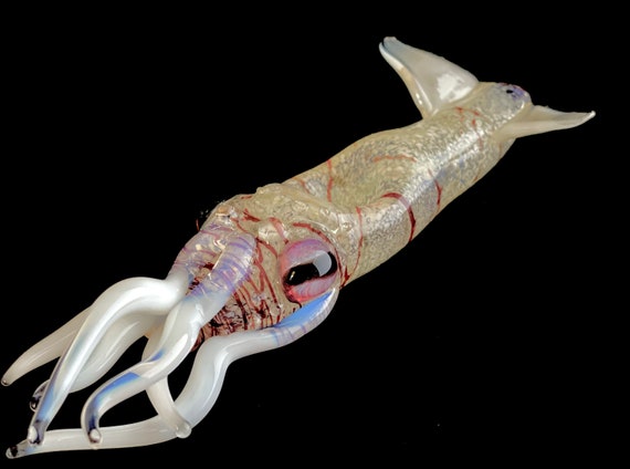 Glass Squid Pipe | UV Glow | White Version | Functional Glass Art | Immediate Shipping