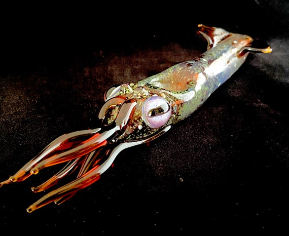 Glass Squid Pipe | UV Glow | Deep Copper-Honey Colored Version | Functional Glass Art | Immediate Shipping