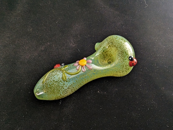 Glass Daisy and Ladybug Pipe | Pretty Flower Bowl | Unique Glass Art | Fast Shipping |