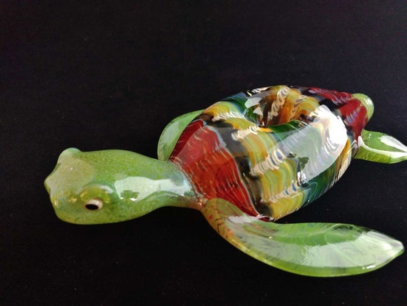 Glass Sea Turtle Pipe (Rasta Colors) | Unique Functional Glass Art | Hand Blown |