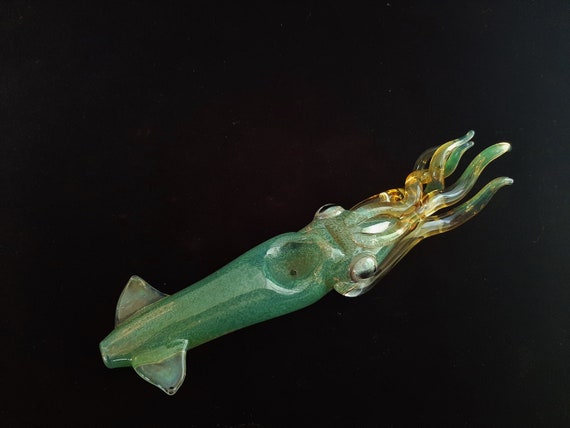 Glass Squid Pipe | Teal Version | Color Changing Bowl | Sculpted Functional Glass Art | Fast Shipping