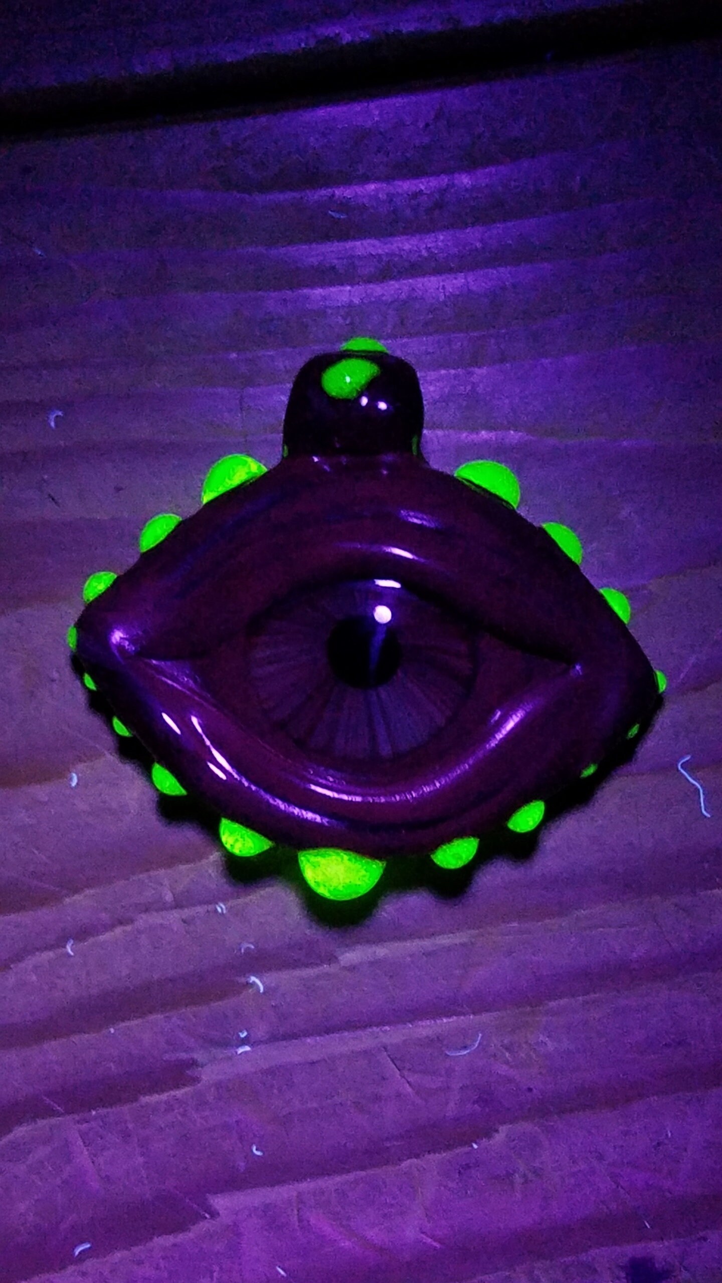 Detailed Glass Eye Pendant Unique Glass Art UV Glow Quick Shipping