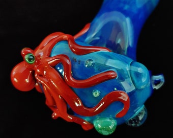 Glass Octopus Pipe | UV Glow  | Unique Glass Art | Fast Shipping