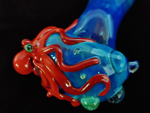 Glass Octopus Pipe | UV Glow  | Unique Glass Art | Fast Shipping