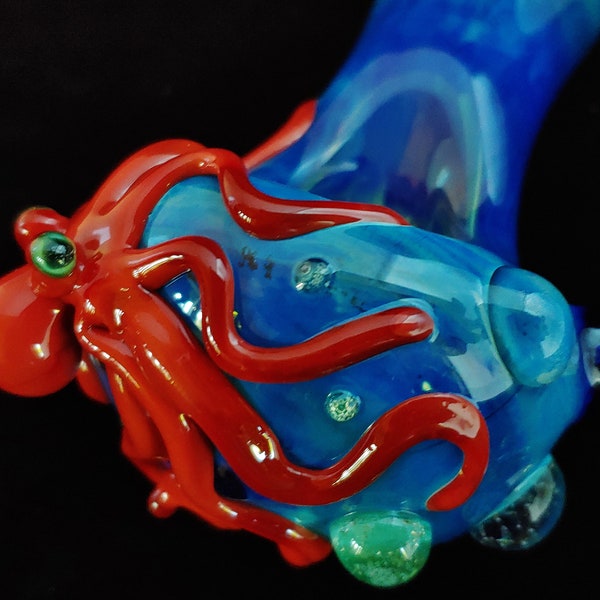 Glass Octopus Pipe | UV Glow  | Unique Glass Art | Fast Shipping