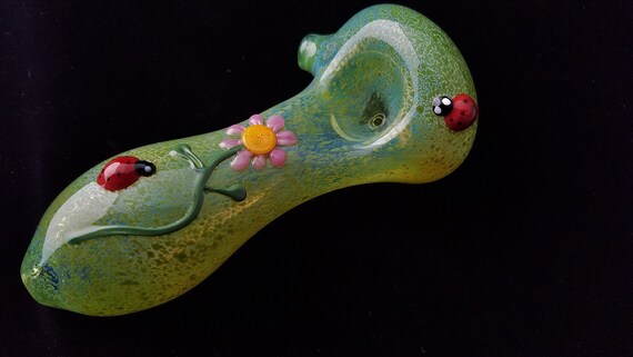 Glass Daisy and Ladybug Pipe | Pretty Flower Bowl | Unique Glass Art | Fast Shipping |