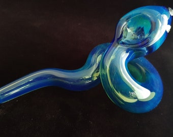 Coiled Glass Snake Pipe | Fumed Cobalt Version | Unique Sculpted Glass Art | Fast Shipping |