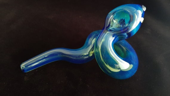 Coiled Glass Snake Pipe | Fumed Cobalt Version | Unique Sculpted Glass Art | Fast Shipping |