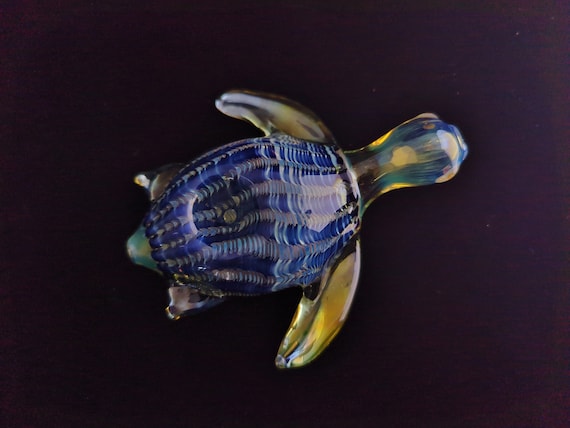 Color Changing Glass Sea Turtle Pipe | Unique Glass Art |  Deep Blue Version | Free Priority Shipping |