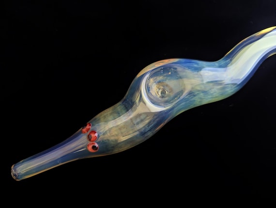 Glass Magic Worm (Three-eyed, red-eyed fumed Version) | Unique Functional Glass Art | Fast & Free Shipping