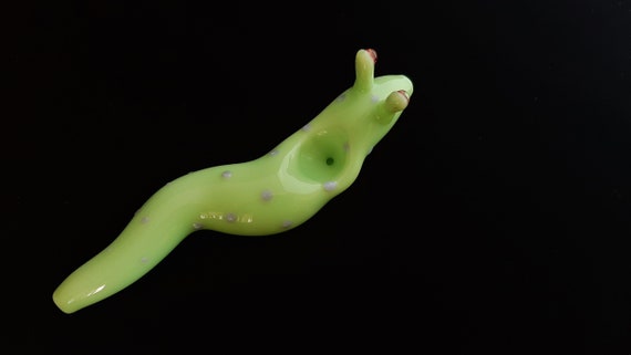 Glass Slug Pipe | Green/Purple Speckled | Unique Glass Art | Immediate Shipping