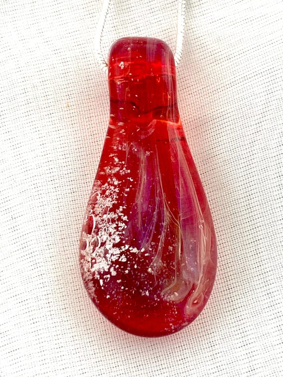 Memorial Pendant | Cremation Jewelry | Red Teardrop |  Pet Memorial Necklace |