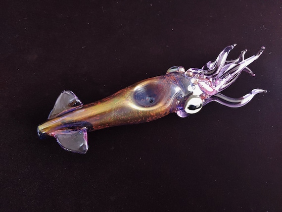 Glass Squid Pipe | UV Glow | Blue-Copper-Purple Version | Functional Glass Art | Quick Shipping