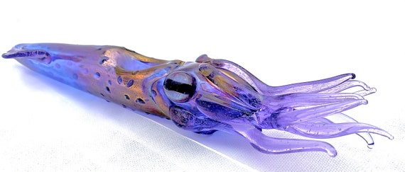 Glass Squid Pipe | UV Glow | Blue-Copper-Purple Version | Functional Glass Art | Immediate Shipping