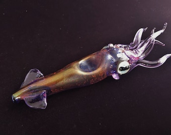 Glass Squid Pipe | UV Glow | Blue-Copper-Purple Version | Functional Glass Art | Fast Shipping
