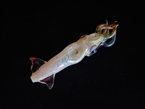 Glass Squid Pipe | White Version | Color Changing Bowl | Sculpted Functional Glass Art | Fast Shipping